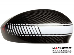 FIAT 500 Mirror Covers - Carbon Fiber - White Racing Stripe w/ Red Scorpion